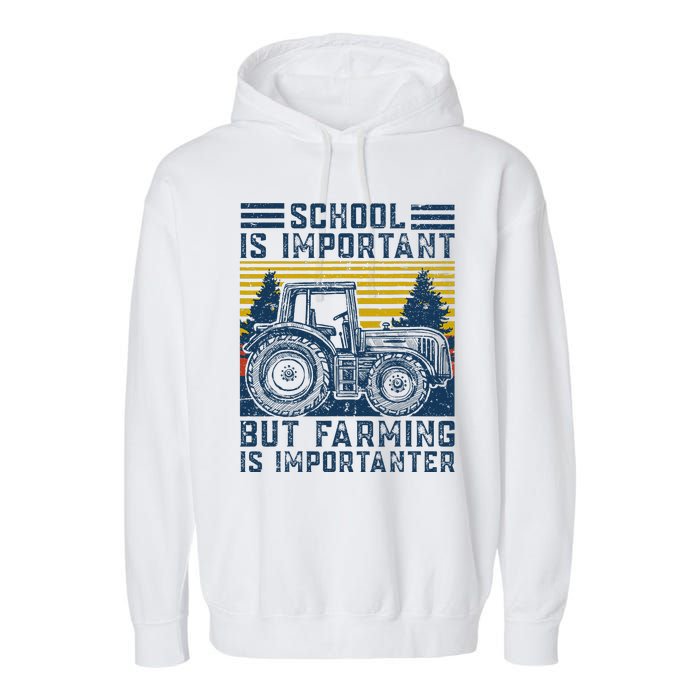 But Farming Is Importanter Farmer Tractor Funny Farm Garment-Dyed Fleece Hoodie