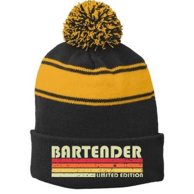 BARTENDER Funny Job Title Profession Birthday Worker Idea Stripe Pom Pom Beanie