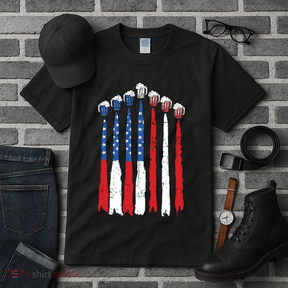 Beer Fighter Jet American Flag Usa 4th Of July Drinking Beer Tall T-Shirt
