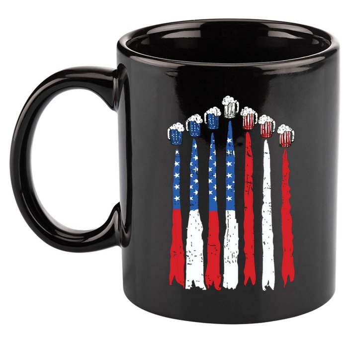 Beer Fighter Jet American Flag Usa 4th Of July Drinking Beer 11oz C Handle Ceramic Mug