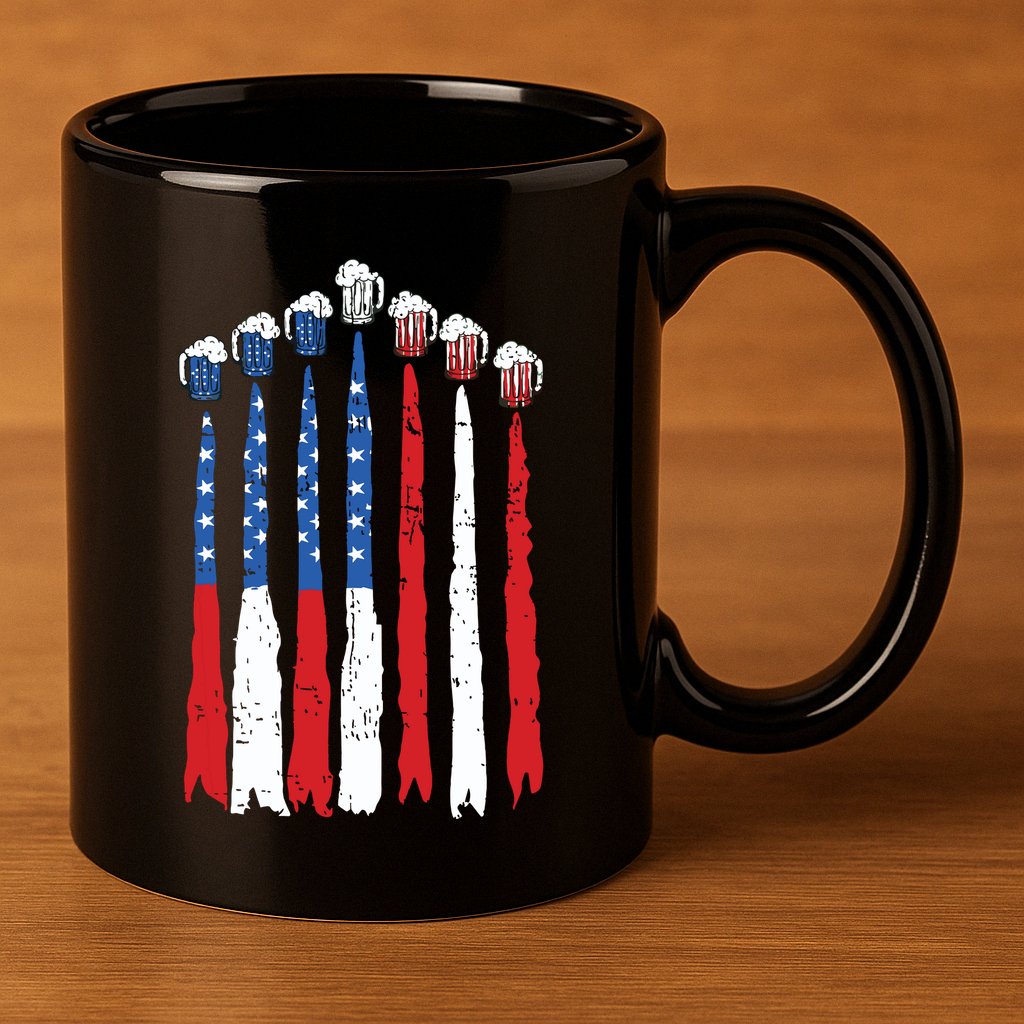 Beer Fighter Jet American Flag Usa 4th Of July Drinking Beer 11oz C Handle Ceramic Mug