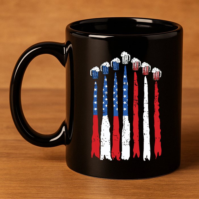 Beer Fighter Jet American Flag Usa 4th Of July Drinking Beer 11oz C Handle Ceramic Mug