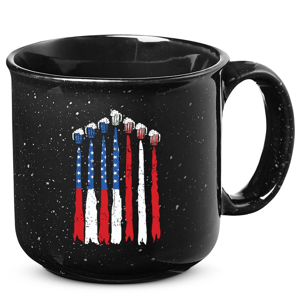 Beer Fighter Jet American Flag Usa 4th Of July Drinking Beer 15oz Campfire Ceramic Mug