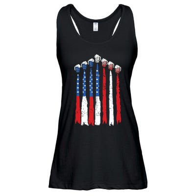 Beer Fighter Jet American Flag Usa 4th Of July Drinking Beer Ladies Essential Flowy Tank