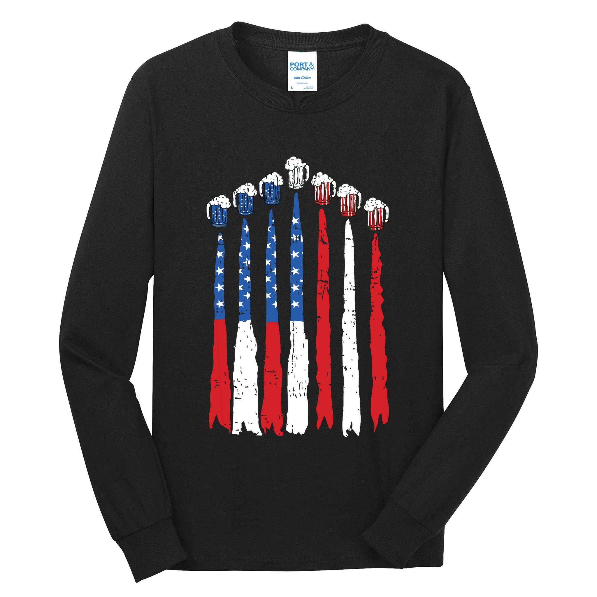 Beer Fighter Jet American Flag Usa 4th Of July Drinking Beer Tall Long Sleeve T-Shirt