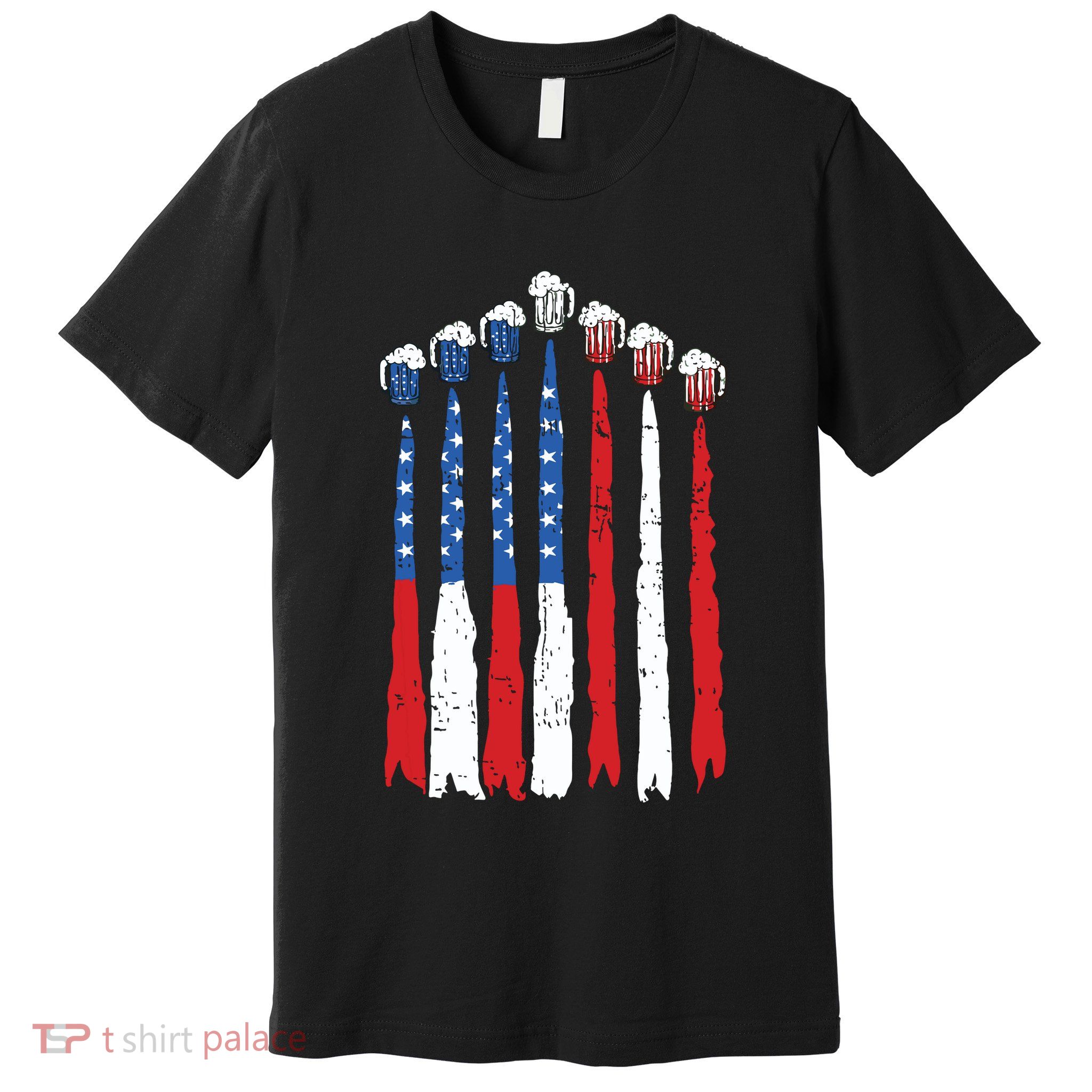 Beer Fighter Jet American Flag Usa 4th Of July Drinking Beer Premium T-Shirt