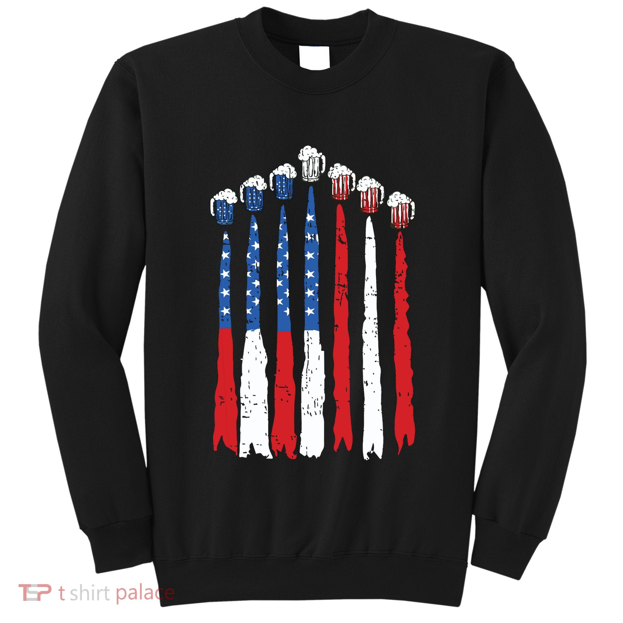 Beer Fighter Jet American Flag Usa 4th Of July Drinking Beer Tall Sweatshirt