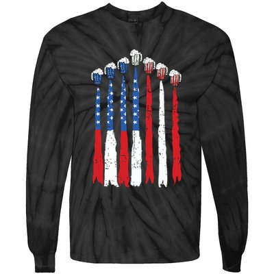 Beer Fighter Jet American Flag Usa 4th Of July Drinking Beer Tie-Dye Long Sleeve Shirt