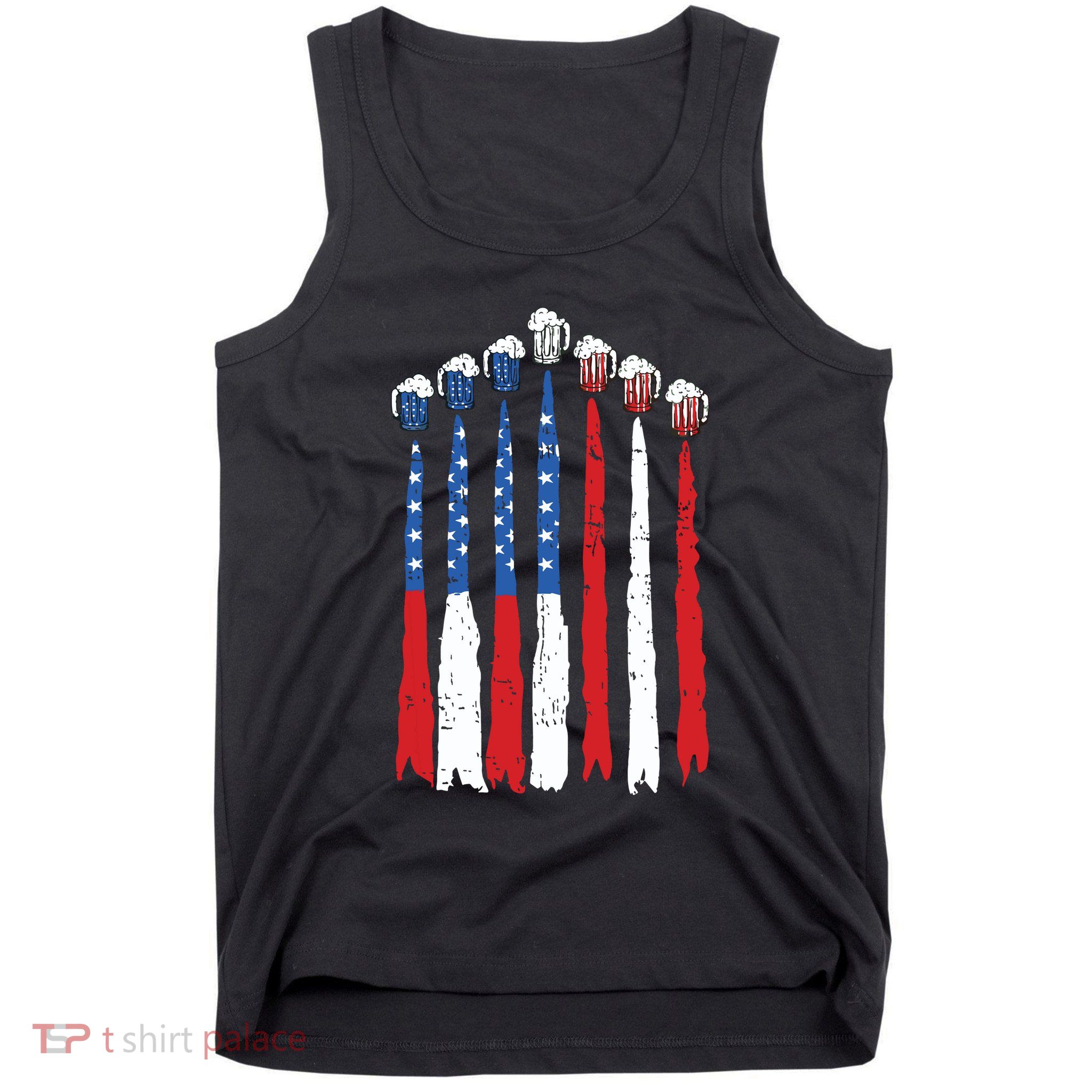 Beer Fighter Jet American Flag Usa 4th Of July Drinking Beer Tank Top