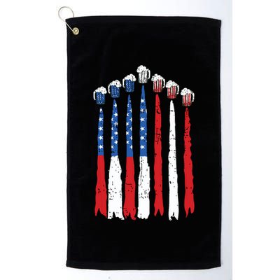 Beer Fighter Jet American Flag Usa 4th Of July Drinking Beer Golf Towel