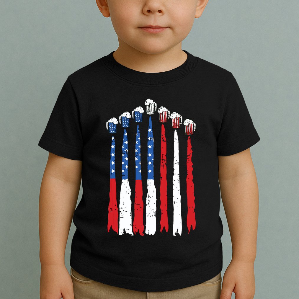 Beer Fighter Jet American Flag Usa 4th Of July Drinking Beer Toddler T-Shirt