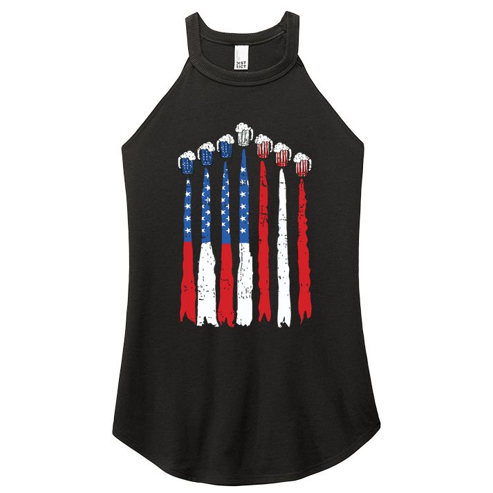Beer Fighter Jet American Flag Usa 4th Of July Drinking Beer Women's Perfect Tri Rocker Tank