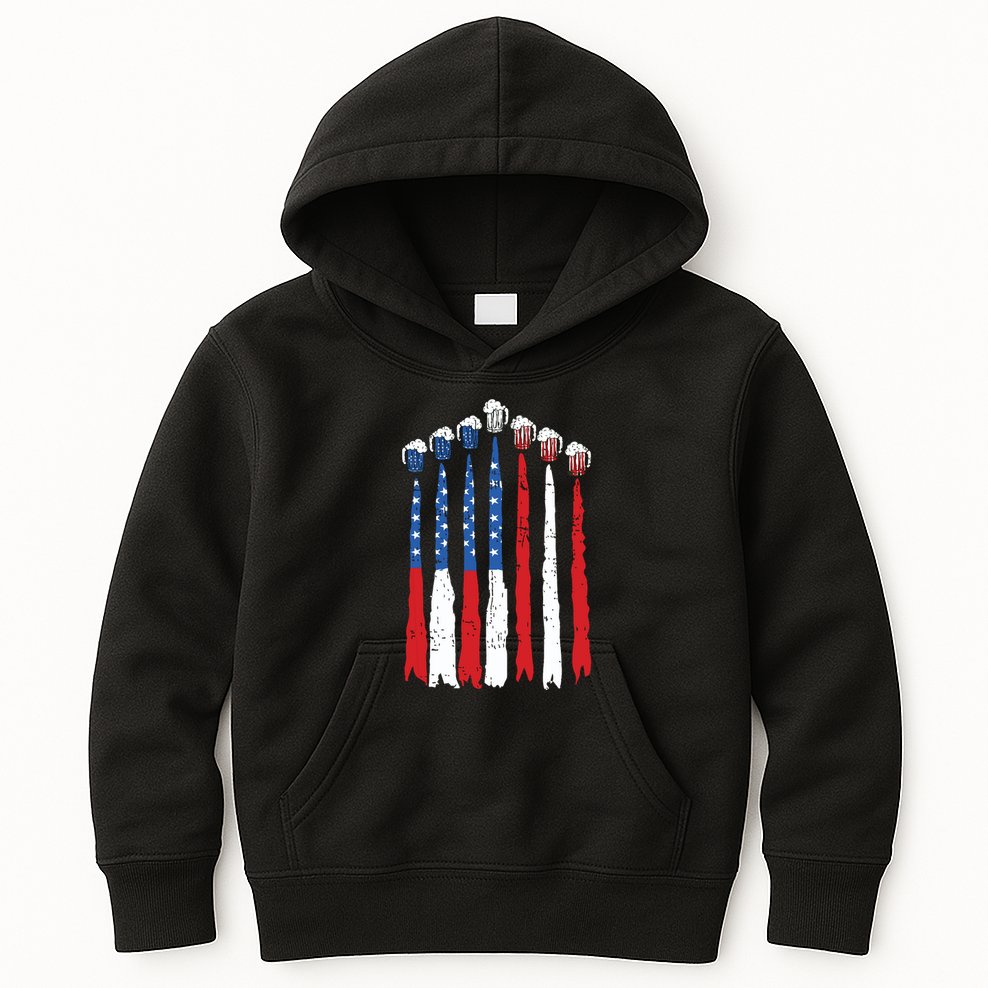 Beer Fighter Jet American Flag Usa 4th Of July Drinking Beer Kids Hoodie