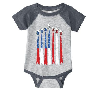 Beer Fighter Jet American Flag Usa 4th Of July Drinking Beer Infant Baby Jersey Bodysuit