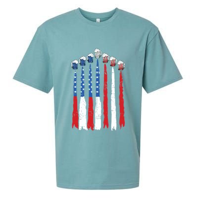 Beer Fighter Jet American Flag Usa 4th Of July Drinking Beer Sueded Cloud Jersey T-Shirt