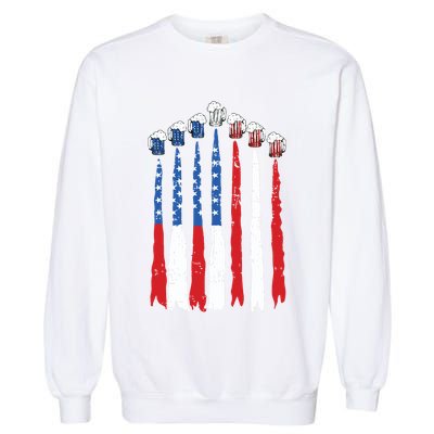 Beer Fighter Jet American Flag Usa 4th Of July Drinking Beer Garment-Dyed Sweatshirt