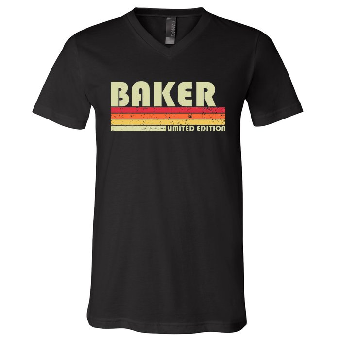 Baker Funny Job Title Profession Birthday Worker Idea V-Neck T-Shirt