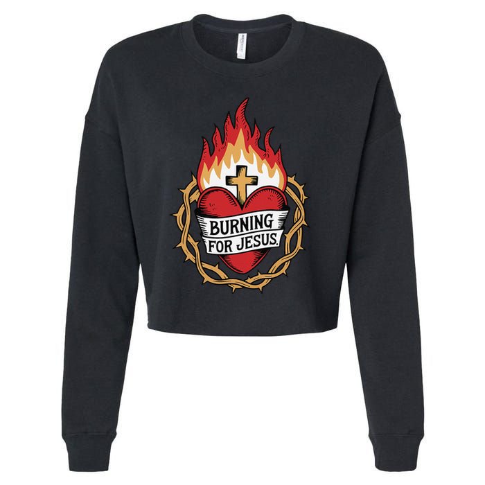 Burning For Jesus Heart Cropped Pullover Crew