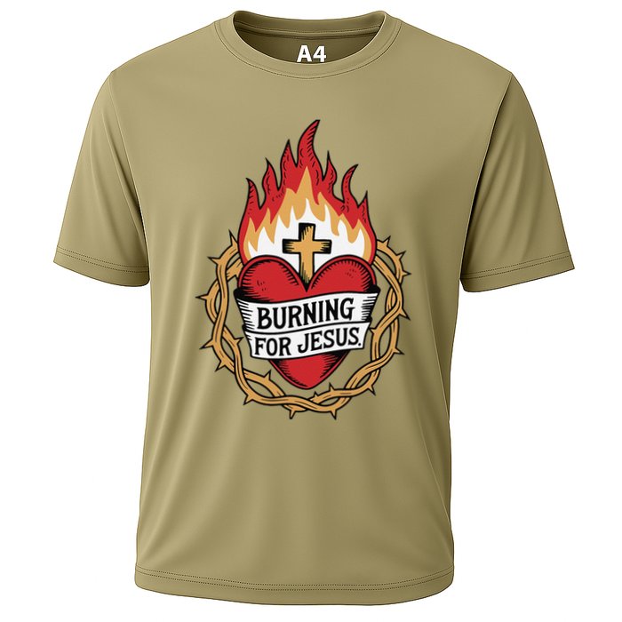 Burning For Jesus Heart Cooling Performance Crew T-Shirt