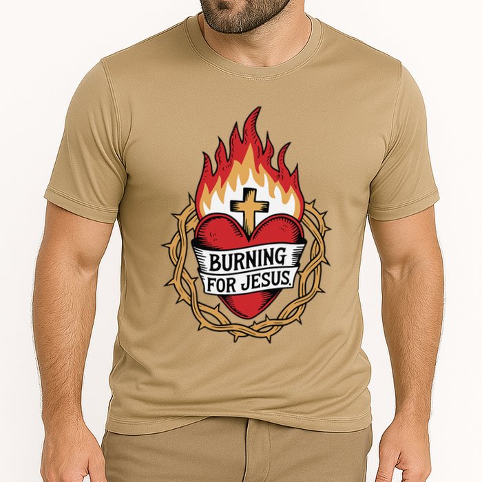 Burning For Jesus Heart Cooling Performance Crew T-Shirt