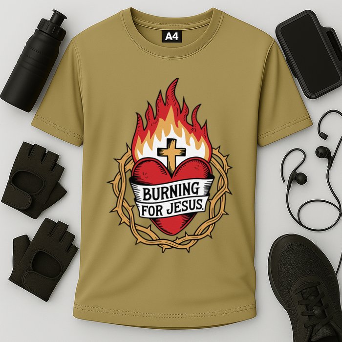 Burning For Jesus Heart Cooling Performance Crew T-Shirt