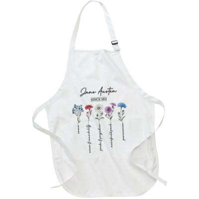 Bookish Feminist Jane Austen Fan Jane Austen Flower Books Full-Length Apron With Pockets