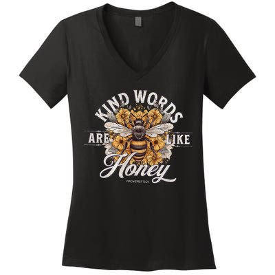 Bee Flowers Kind Words Are Like Honey Women's V-Neck T-Shirt
