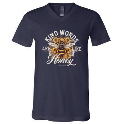 Bee Flowers Kind Words Are Like Honey V-Neck T-Shirt