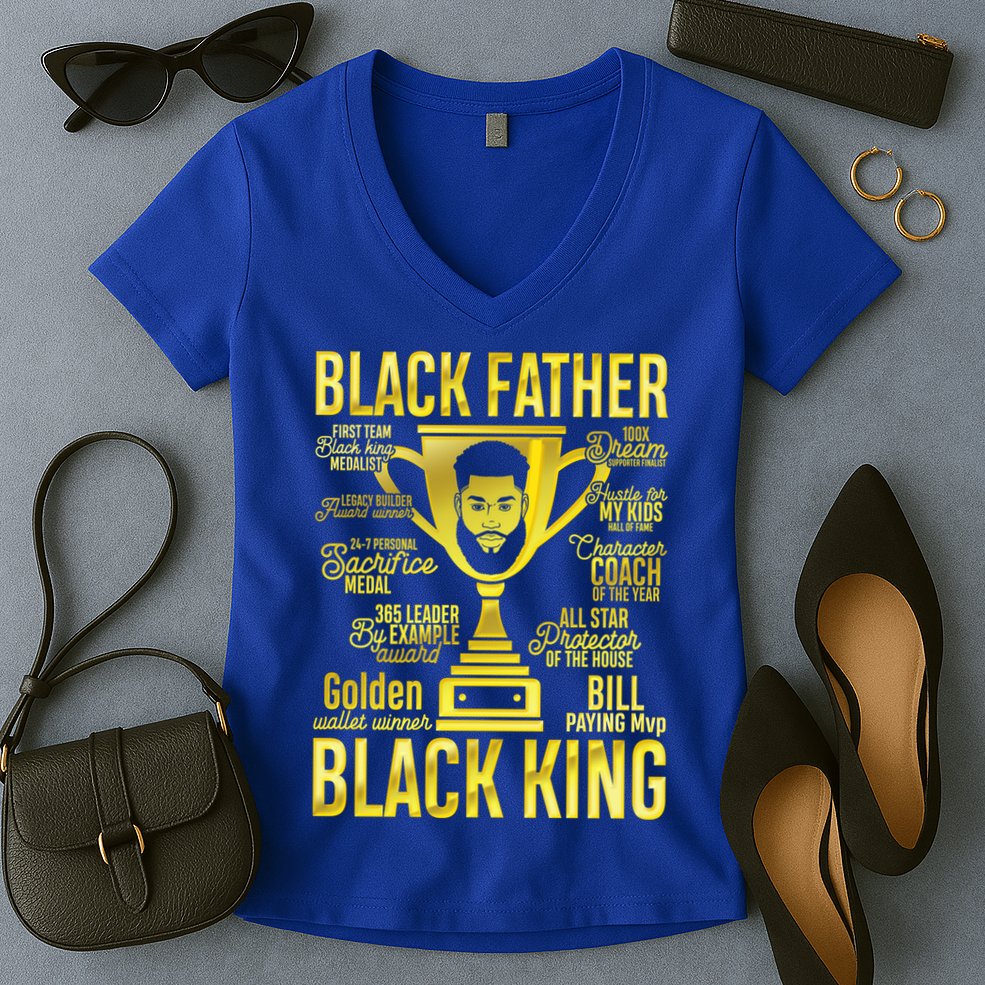 Black Father King Father's Day Juneteenth Black Dad Papa Gift Women's V-Neck T-Shirt