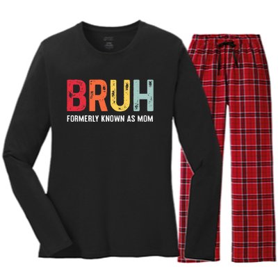 Bruh Formerly Known As Mom Funny MotherS Day Women's Long Sleeve Flannel Pajama Set 