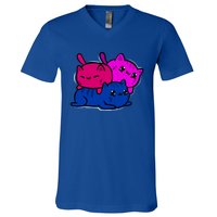 Bisexual Funny Kawaii Kitten Lgbt Pride Month Cat Bi Funny Gift V-Neck T-Shirt