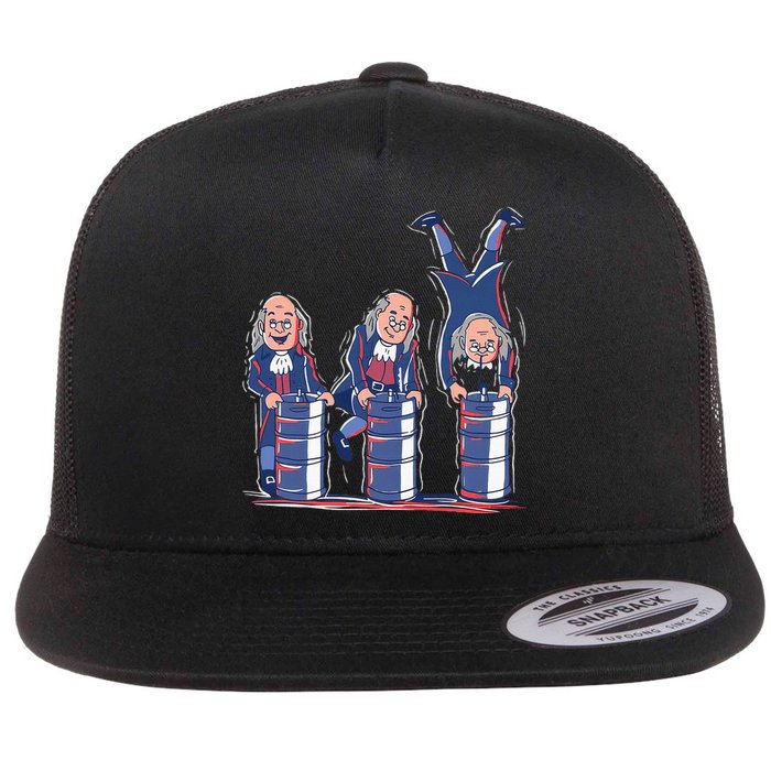 Benjamin Franklin Keg Stand Funny Flat Bill Trucker Hat