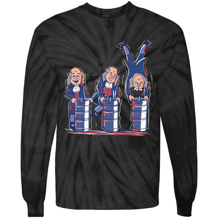 Benjamin Franklin Keg Stand Funny Tie-Dye Long Sleeve Shirt