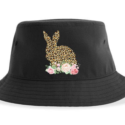 Bunny Flowers Leopard Print  Happy Easter Day Sustainable Bucket Hat