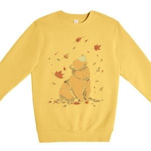 Bear Fall Leaf Tree Hello Autumn Thanksgiving Premium Crewneck Sweatshirt