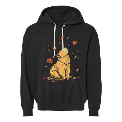 Bear Fall Leaf Tree Hello Autumn Thanksgiving Garment-Dyed Fleece Hoodie