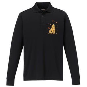 Bear Fall Leaf Tree Hello Autumn Thanksgiving Performance Long Sleeve Polo