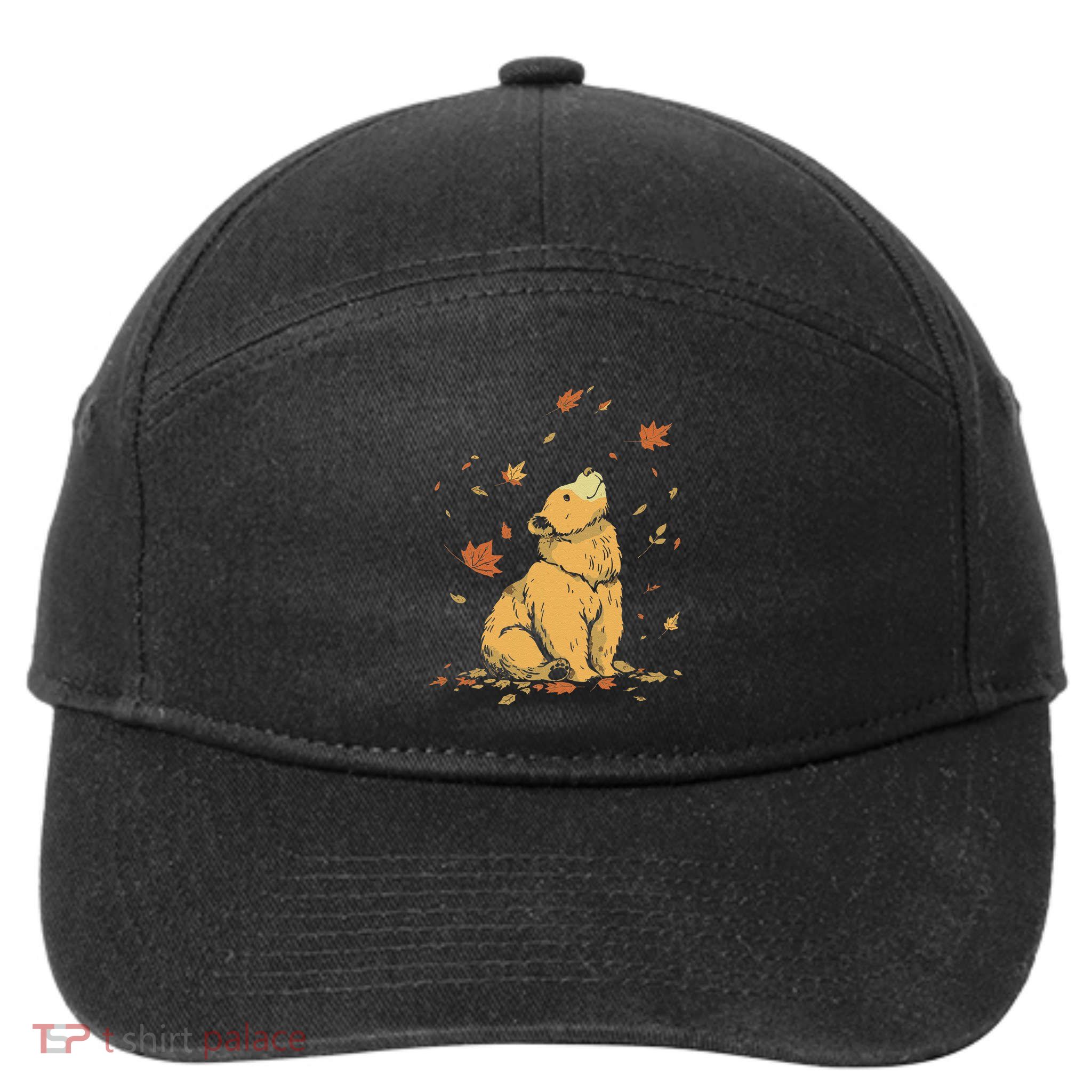 Bear Fall Leaf Tree Hello Autumn Thanksgiving 7-Panel Snapback Hat