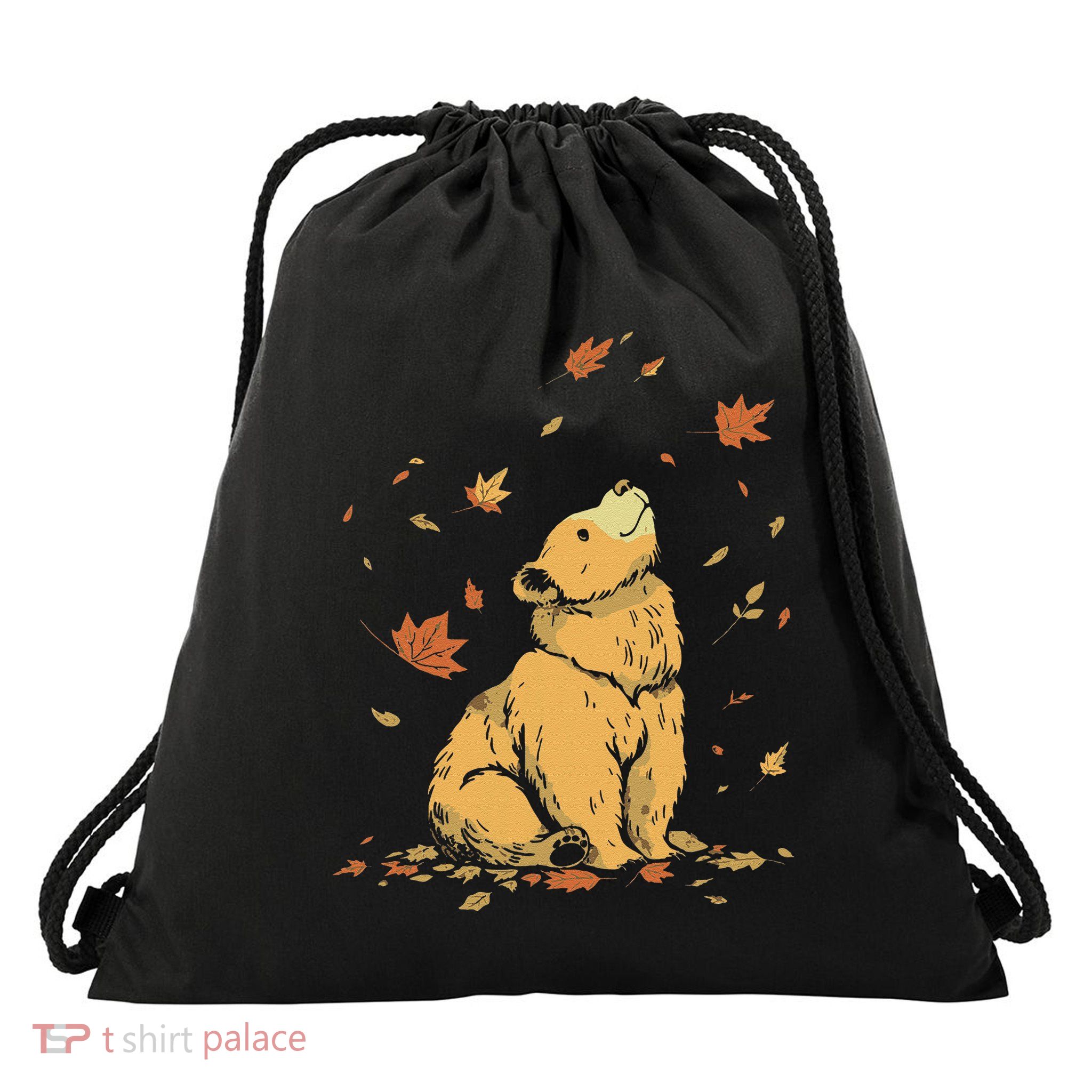 Bear Fall Leaf Tree Hello Autumn Thanksgiving Drawstring Bag