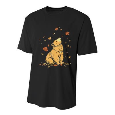 Bear Fall Leaf Tree Hello Autumn Thanksgiving Youth Performance Sprint T-Shirt
