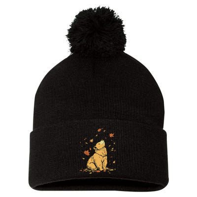 Bear Fall Leaf Tree Hello Autumn Thanksgiving Pom Pom 12in Knit Beanie