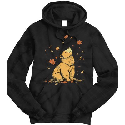 Bear Fall Leaf Tree Hello Autumn Thanksgiving Tie Dye Hoodie
