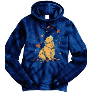 Bear Fall Leaf Tree Hello Autumn Thanksgiving Tie Dye Hoodie