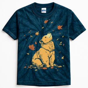 Bear Fall Leaf Tree Hello Autumn Thanksgiving Kids Tie-Dye T-Shirt