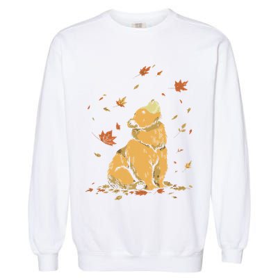 Bear Fall Leaf Tree Hello Autumn Thanksgiving Garment-Dyed Sweatshirt