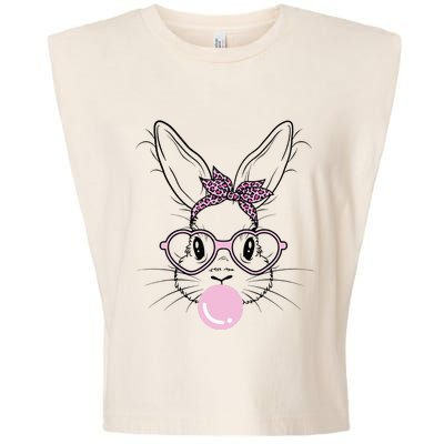 Bunny Face Leopard Glasses Bubble Gum Easter Day Garment-Dyed Women's Muscle Tee