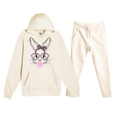 Bunny Face Leopard Glasses Bubble Gum Easter Day Premium Hooded Sweatsuit Set