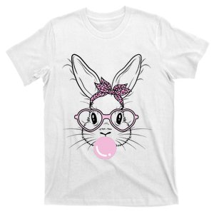 Bunny Face Leopard Glasses Bubble Gum Easter Day T-Shirt