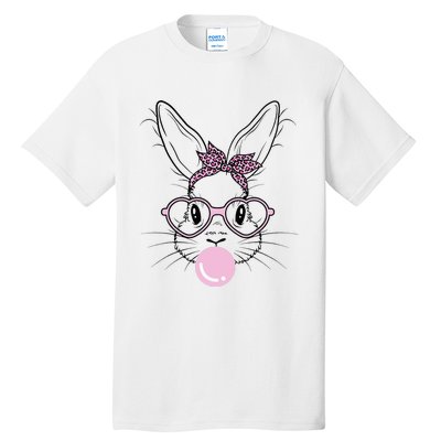 Bunny Face Leopard Glasses Bubble Gum Easter Day Tall T-Shirt