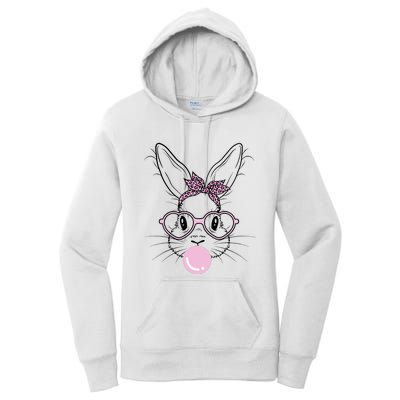 Bunny Face Leopard Glasses Bubble Gum Easter Day Women's Pullover Hoodie